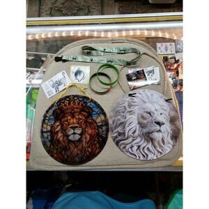 Cat Lover Lot -2 Wristbands, Lanyard, 1 Wall Hang And 1 Window Hang Lion Art